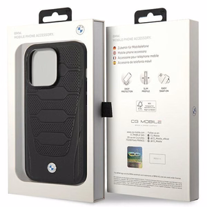 BMW BMHMP14X22RPSK musta nahkainen istuinkuvioinen suojakuori iPhone 14 Pro Max 6.7 MagSafe