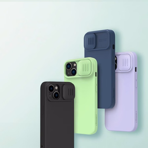 Nillkin CamShield Silky Silikonikotelo iPhone 14 Plus Kotelo kameran suojuksella Sininen