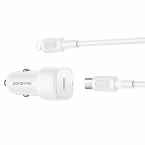 Borofone Autolaturi BZ34A Cloud - Type C - PD 20W Type C - Lightning -kaapelilla valkoinen