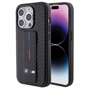 BMW Grip Stand Smooth & Carbon Suojakuori iPhone 15 Pro:lle - musta