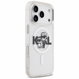 Karl Lagerfeld IML Glitter Karl & Choupette Sketch Logo MagSafe suojakuori iPhone 17 Pro - kirkas
