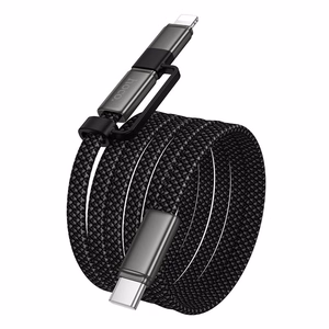 Litteä kaapeli USB C - USB C/iP 2in1 Hoco 3A 60W 1 m X125 musta
