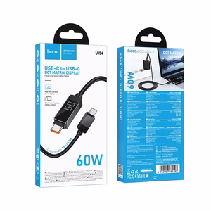 Hoco U154 USB-C–USB-C -kaapeli pistematriisi-LCD-näytöllä, 3 A, 60 W, 1 m, musta