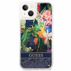 Guess GUHCP14MLFLSB iPhone 14 Plus 6.7 "sininen / sininen kovakotelo Kukka Nestemäinen Glitteri