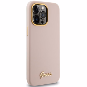 Guess Suojakuori iPhone 15 Pro 6,1 GUHCP15LSMBSLP vaaleanpunainen HC SILICONE SCRIPT METAL LOGO & FRAME