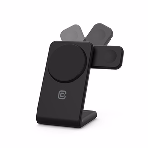 Crong MagSpot Pivot Stand 3-in-1 MagSafe-compatible wireless charger for iPhone, Apple Watch and AirPods, black