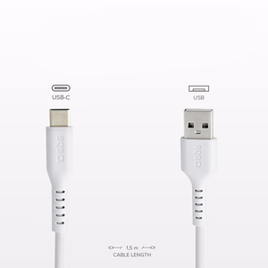 SBS TECABLEMICROC15W USB-A - USB-C Kaapeli 1,5m - valkoinen