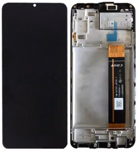 Alkuperäinen LCD-näyttö Samsung A235 A23 4G 2022 -puhelimelle, kosketuspaneelilla ja kehyksellä, musta (service pack)