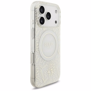 Guess IML Flowers Allover Electroplated MagSafe suojakuori helminauhalla mallille iPhone 18 Pro / 17 Pro – väri: valkoinen