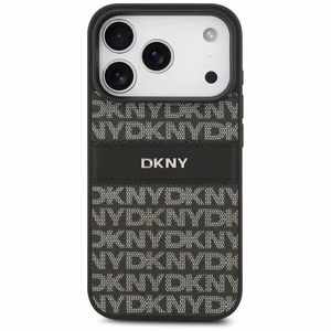 DKNY Repeat Texture Pattern with Tonal Stripe suojakuori iPhone 17 Pro:lle - musta