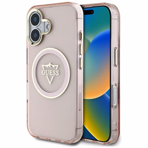 Guess IML Metal Mountain Logo MagSafe iPhone 16 Suojakuori - vaaleanpunainen