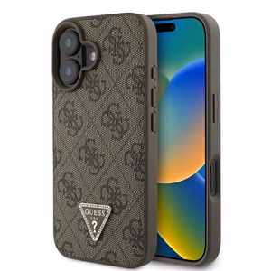 Guess Leather 4G Triangle Strass MagSafe kotelo iPhone 16 - ruskea