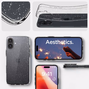 Spigen Liquid Crystal suojakuori laitteelle iPhone 16 6.1", läpinäkyvä glitter