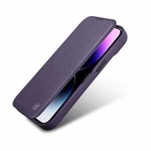 iCarer CE Premium Nahka Folio Case iPhone 14 Plus Magneettinen Flip Nahka Folio Case MagSafe Tumman violetti (WMI14220715-DP)