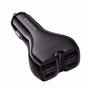Musta autolaturi Borofone BZ35 Leader – 2 x USB-C + USB, PD 30W