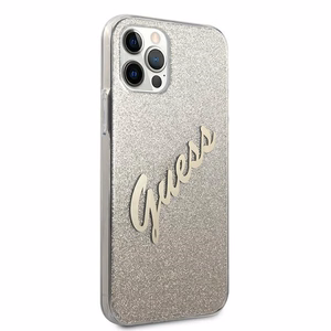 Guess GUHCP12LPCUGLSGO iPhone 12 Pro Max 6.7" kultainen/kultainen kovakotelo Glitter Gradientti Script