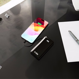 Powerbank SBS 10000 mAh 20W sisäänrakennetulla USB-C-kaapelilla ja digitaalisella näytöllä - musta