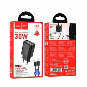 Charger Hoco N63 30W GaN USB-C/USB-A + USB-C to USB-C cable 1.0m black