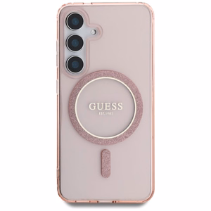GUESS Suojakuori Samsung S25:lle GUHMS25SHFGEREP (Magneettinen IML Glitter Circle) Vaaleanpunainen