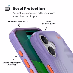 Speck Presidio Lux Grip MagSafe suojakuori iPhone 17 -laitteelle, Purple Fade / Magic Purple / New Poppy -värinen