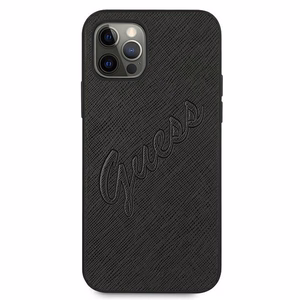 Guess Saffiano Vintage Script kotelo iPhone 12 Pro Max 6.7" - Musta