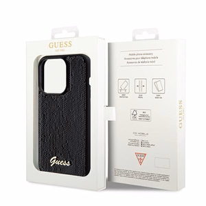 Guess Sequin Script Metal -suojakuori iPhone 14 Prolle - musta