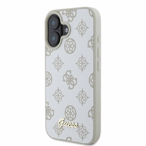 Guess Peony Script Logo MagSafe iPhone 16 Suojakuori - Valkoinen