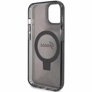 Guess Ring Stand Script Glitter MagSafe -suojakuori iPhone 14 / 15 / 13:lle - musta