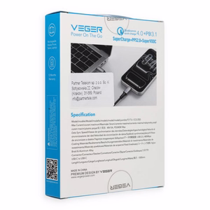 Kaapeli LED-merkkivalolla, tyyppi C – tyyppi C, VEGER PD 5A 240W CC2-ZSD, 1,5 m, musta