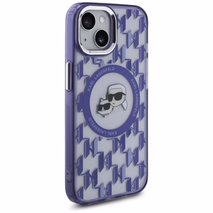 Karl Lagerfeld IML Monogram Karl & Choupette Head MagSafe Suojakuori iPhone 15:lle - Violetti