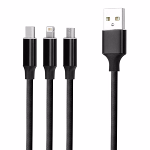 Forever 3in1 kaapeli USB - Lightning + USB-C + microUSB 1,2 m 2A musta