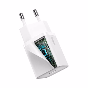 Baseus Super Si 20W USB-C laturi + USB-C - Lightning kaapeli 1m valkoinen TZCCSUP-B02