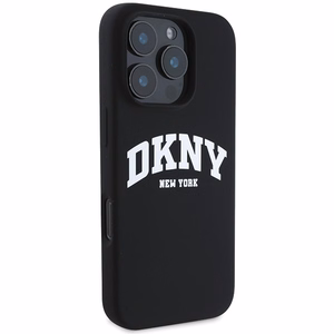 DKNY Silikoninen Valkoinen Painettu Logo MagSafe Suojakuori iPhone 16 Pro Max:lle - Musta