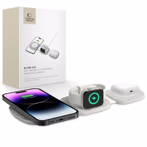 Tech-Protect QI15W-A32 3-in-1 Induktiivinen laturi MagSafe-tuella alypuhelimelle / Apple Watch:lle / AirPods:lle - harmaa