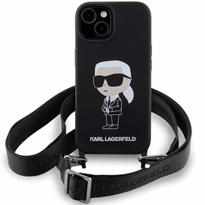 Karl Lagerfeld KLHCP15SSCBSKNK iPhone 15 6.1 kovakuori musta/musta Crossbody Silikoninen Ikonik