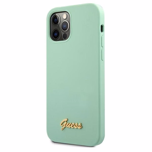 Guess Metal Logo Script kotelo iPhone 12 Pro Max 6.7" - vihreä