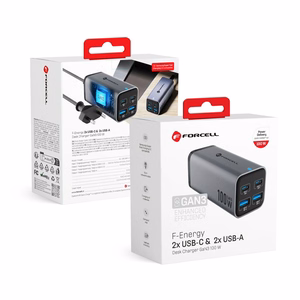Pöytälaturi Forcell F-Energy GaN III 2 x USB C + 2 x USB A QC4.0 PD 5A 100W VT-49 harmaa