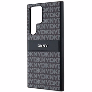 DKNY Nahkainen Mono Raita ja Metallinen Logo Suojakuori Samsung Galaxy S24 Ultra:lle - musta