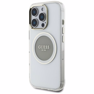 Guess IML Metal Colored Circle Classic Logo MagSafe Suojakuori iPhone 16 Pro:lle - harmaa