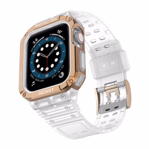 Protect Strap Band for Apple Watch 42/44/45mm Armored Case Strap - läpinäkyvä, ruusukultainen