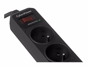 CyberPower Tracer III B0620SC0-FR – ylijännitesuojattu jatkojohto, 6 pistorasiaa, 200–250 V, 1,8 m, musta