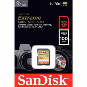 SanDisk-muistikortti Extreme SDHC 32GB 100/60 MB/s C10 V30 UHS-I U3