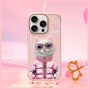 NIMMY Suojakuori COOL&CUTE 2.0 Kissa iPhone 16 Pro Max:lle vaaleanpunainen