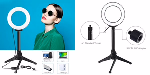LED Ring Lamp 12cm with Desktop Tripod Mount up to 21.8cm, USB