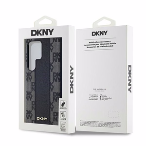DKNY Nahkainen Checkered Mono Pattern MagSafe Suojakuori Samsung Galaxy S24 Ultra:lle - Musta