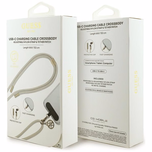 Guess CBDY 4G Charm USB-C / USB-C Kaapeli 150cm - beige