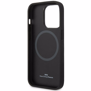 BMW BMHMP14X22RPSK musta nahkainen istuinkuvioinen suojakuori iPhone 14 Pro Max 6.7 MagSafe