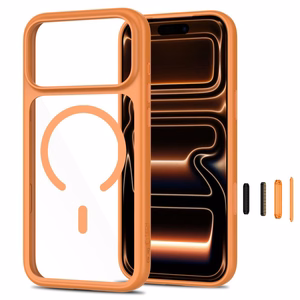 Tech-Protect MagOne CC MagSafe suojakuori ja 2 kpl karkaistuja laseja malleille iPhone 18 Pro Max / 17 Pro Max, läpinäkyvä oranssi