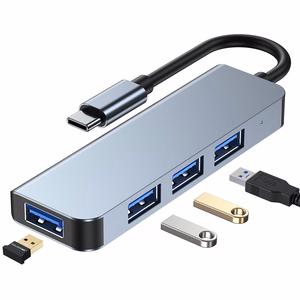 HUB Tech-Protect V1 4in1 USB-C - 3x USB-A 2.0 / USB-A 3.0 - harmaa