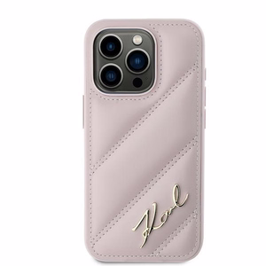 Karl Lagerfeld Diagonal Quilted Script Suojakuori iPhone 15 Pro Max:lle - vaaleanpunainen